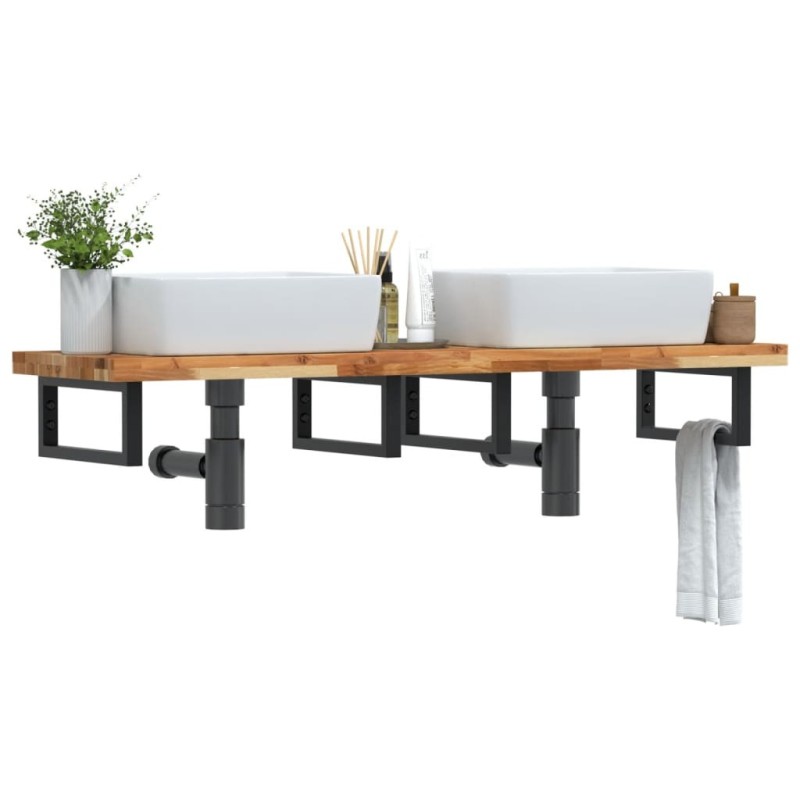 Étagère de vasque murale acier et bois massif d'acacia 584036584036