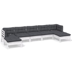 Salon de jardin 7 pcs avec coussins blanc bois de pin 584046584046