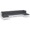 Salon de jardin 7 pcs avec coussins blanc bois de pin 584046584046