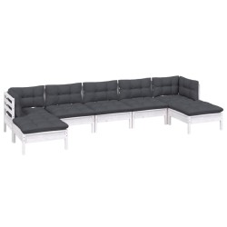 Salon de jardin 7 pcs avec coussins blanc bois de pin 584046584046