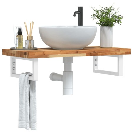Étagère de vasque murale acier et bois massif d'acacia 584047584047