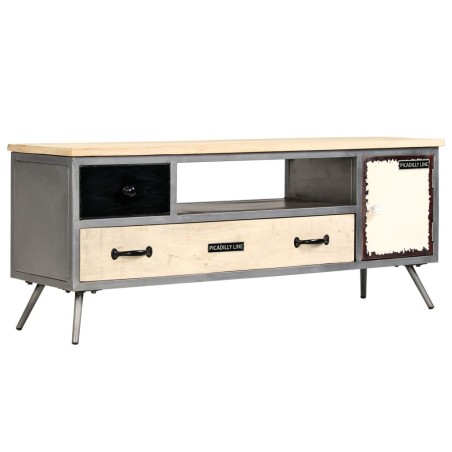 Meuble TV Bois de manguier massif et acier 120x30x45 cm 584059584059