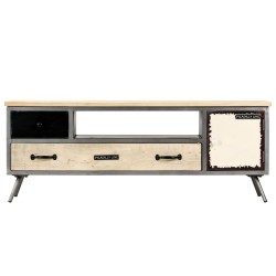 Meuble TV Bois de manguier massif et acier 120x30x45 cm 584059584059
