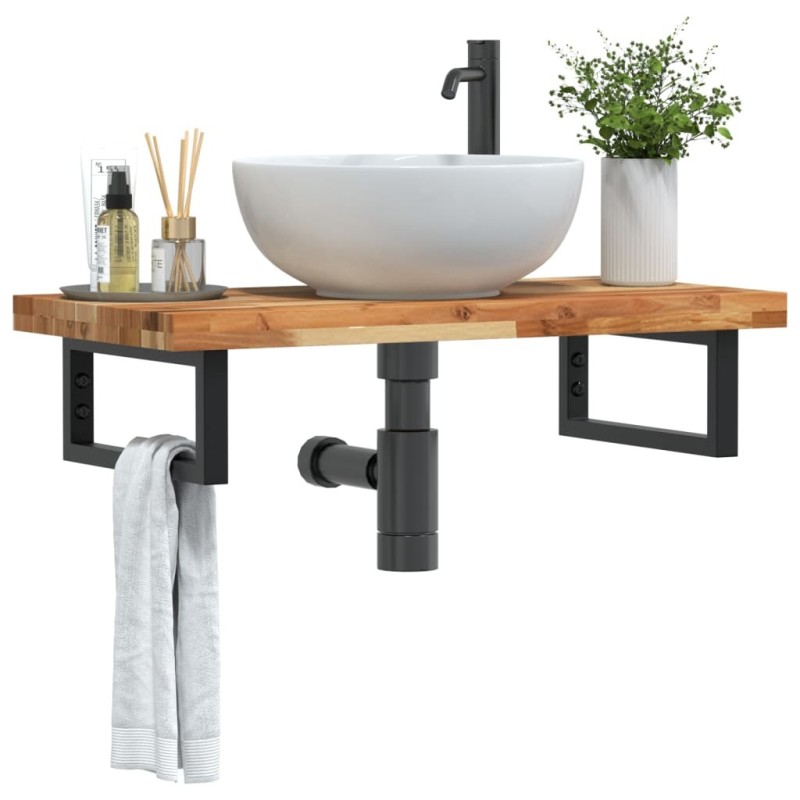 Étagère de vasque murale acier et bois massif d'acacia 584065584065