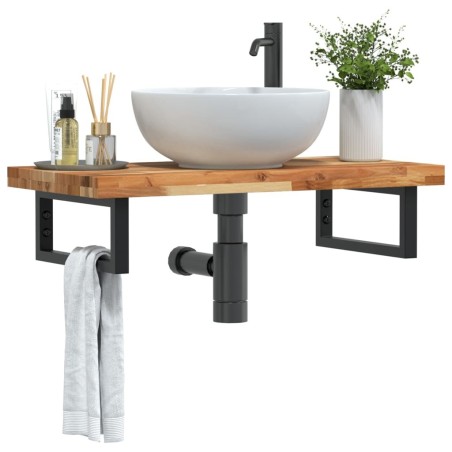 Étagère de vasque murale acier et bois massif d'acacia 584065584065