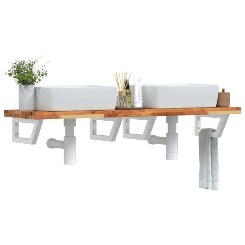 Étagère de vasque murale acier et bois massif d'acacia 584066584066