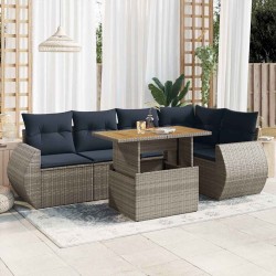 Salon de jardin 6 pcs avec coussins gris résine tressée 584070584070