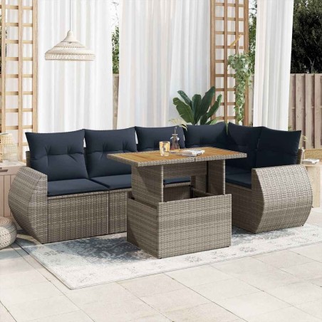 Salon de jardin 6 pcs avec coussins gris résine tressée 584070584070