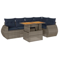 Salon de jardin 6 pcs avec coussins gris résine tressée 584070584070