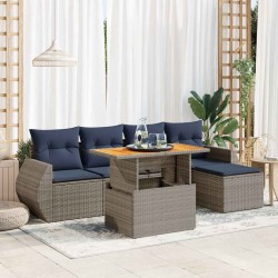 Salon de jardin 6 pcs avec coussins gris résine tressée 584071584071