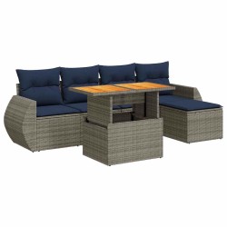 Salon de jardin 6 pcs avec coussins gris résine tressée 584071584071