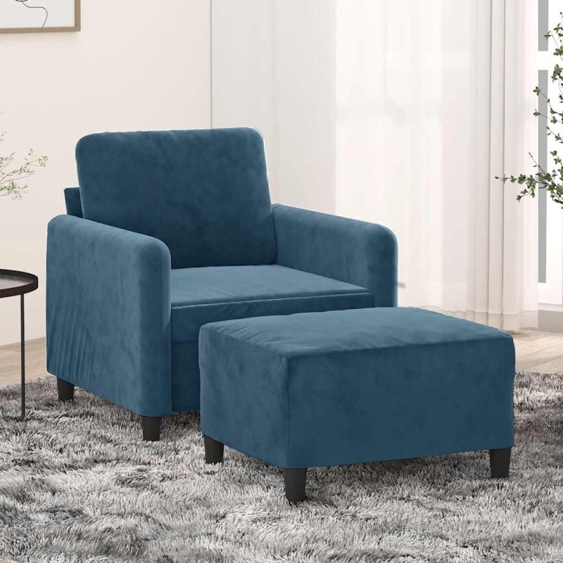 Fauteuil avec repose-pied Bleu 60 cm Velours 584079584079