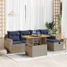 Salon de jardin 6 pcs avec coussins noir résine tressée acacia 584083584083