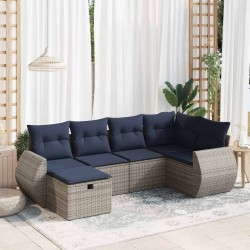 Salon de jardin 6 pcs avec coussins gris résine tressée 584085584085