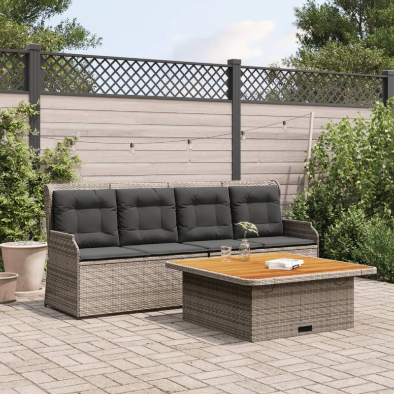 Salon de jardin avec coussins 3 pcs gris résine tressée 584087584087