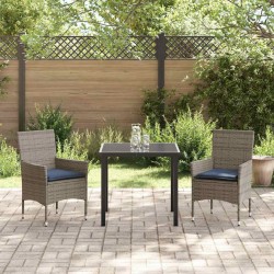 Ensemble table et chaises avec coussin 3 pcs Gris Rotin PE 584089584089