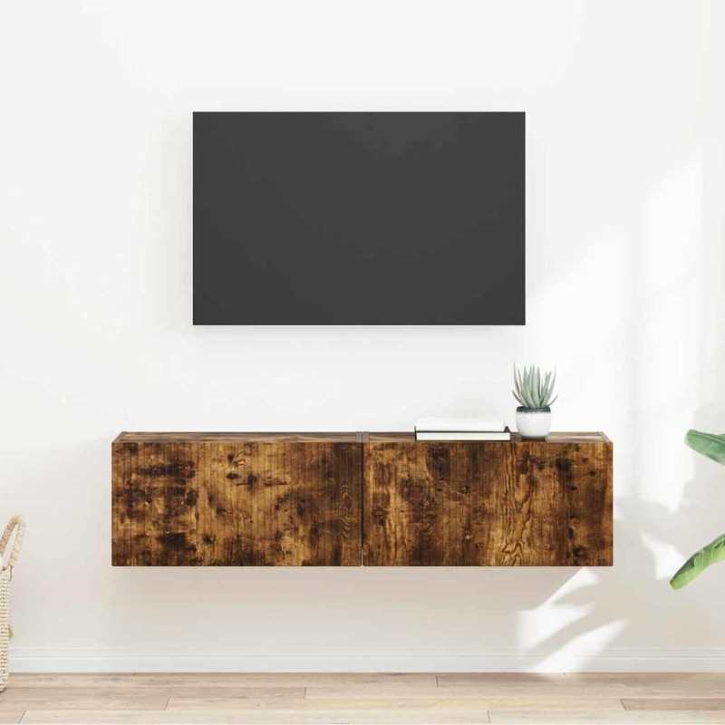 Meuble TV mural 2 pcs Chêne fumé 60 x 31 x 29,5 cm 584098584098