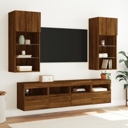 Meuble TV mural avec lumières LED chêne marron 40x30x40 cm 584113584113