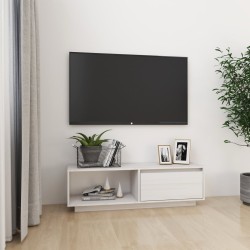 Meuble TV Blanc 110x30x33,5 cm Bois de pin massif 584134584134