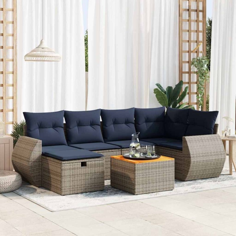 Salon de jardin avec coussins 7 pcs gris résine tressée 584169584169