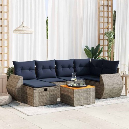 Salon de jardin avec coussins 7 pcs gris résine tressée 584169584169