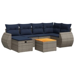 Salon de jardin avec coussins 7 pcs gris résine tressée 584169584169
