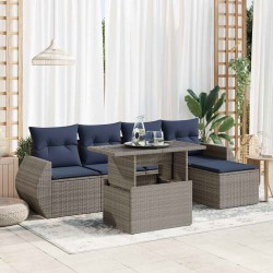 Salon de jardin avec coussins 6 pcs gris résine tressée acacia 584185584185