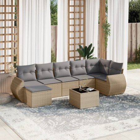Salon de jardin avec coussins 8 pcs beige résine tressée 584191584191