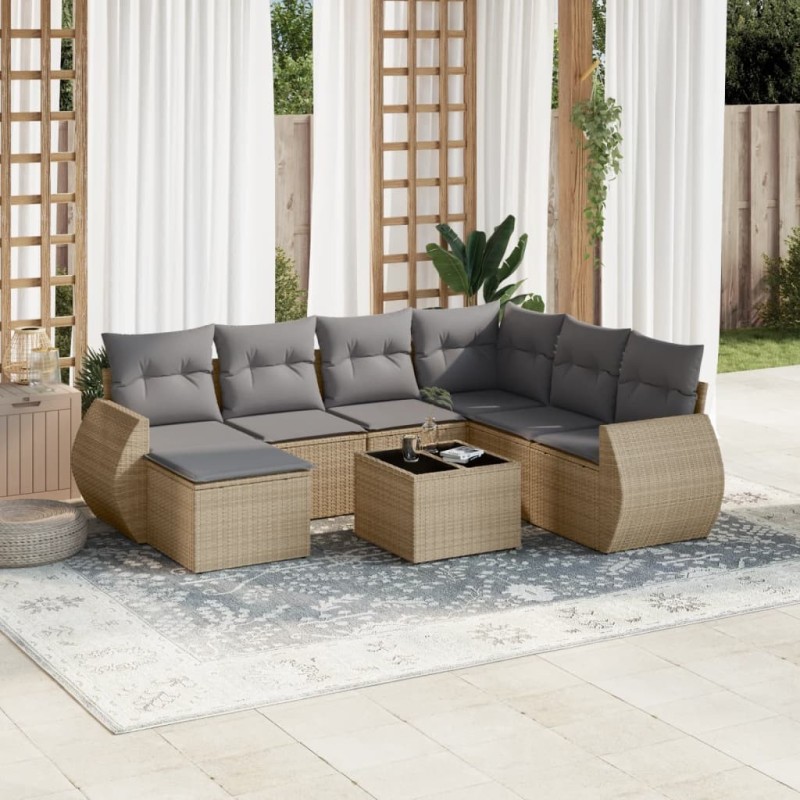 Salon de jardin avec coussins 8 pcs beige résine tressée 584192584192
