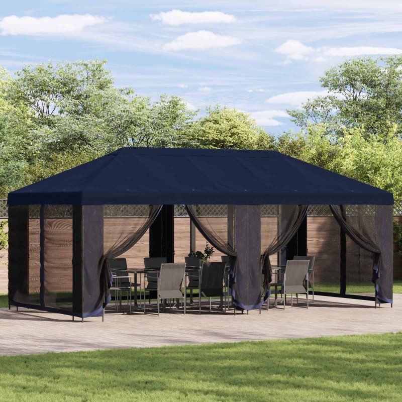 Gazebo avec murs latéraux 6 x 3 m Bleu Polyester et Acier 190 584195584195