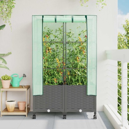 Jardinière de jardin avec couverture de serre et roues 2 pc PP 584205584205