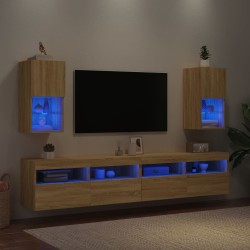 Meubles TV avec lumières LED 2 pcs chêne sonoma 30,5x30x60 cm 584206584206