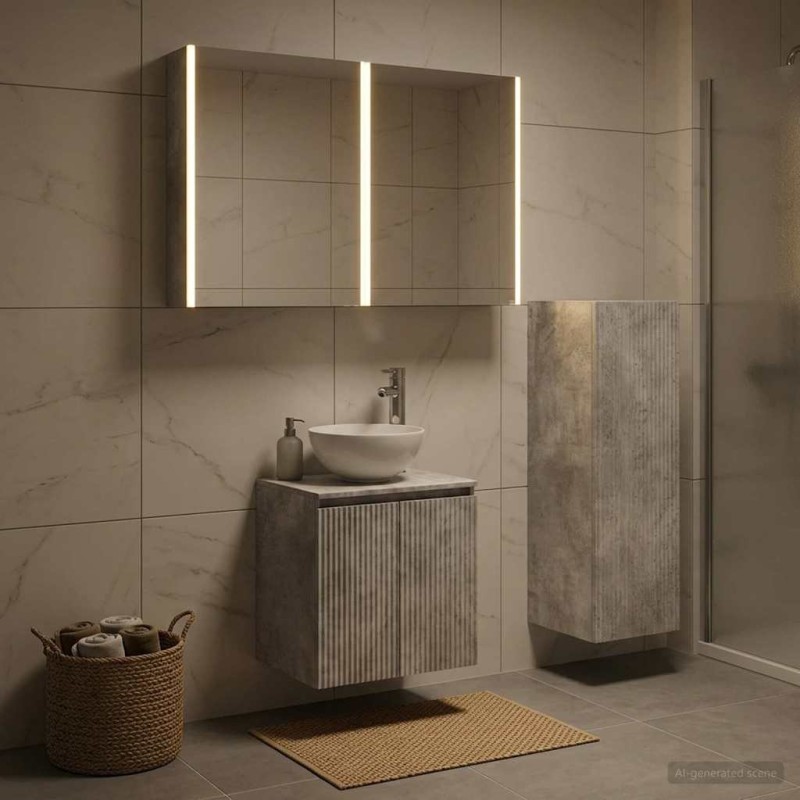 Ensemble de mobilier de salle de bain 4 pcs Gris béton 584242584242