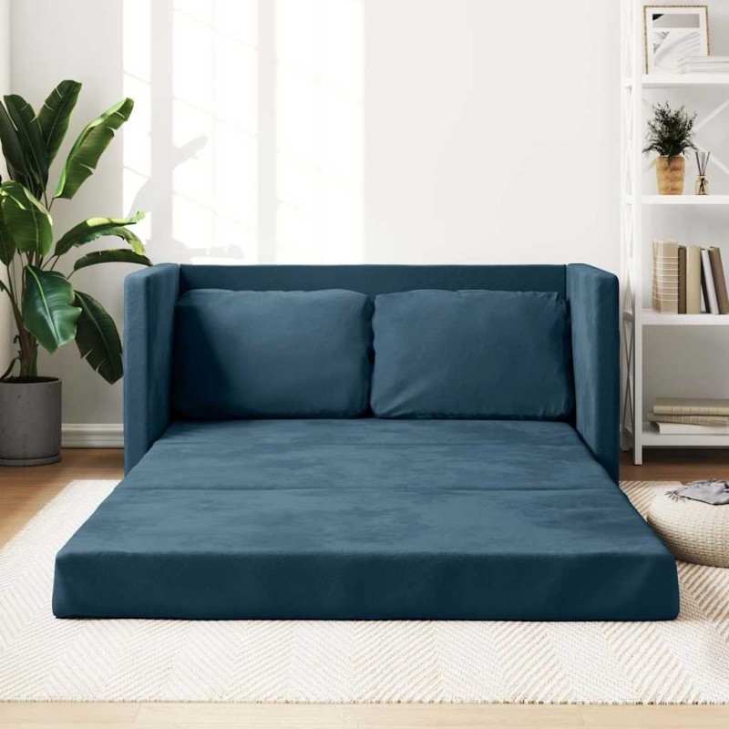 Canapé-lit 2 en 1 bleu 122x204x55 cm velours 584265584265