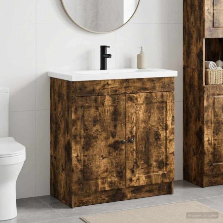 Ensemble de mobilier de salle de bain Chêne fumé 584284584284
