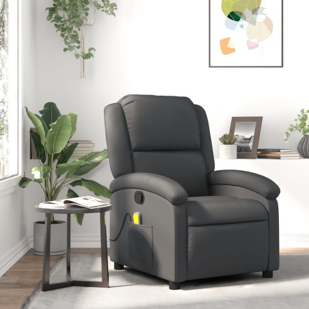 Fauteuil de massage inclinable gris cuir véritable 584308584308