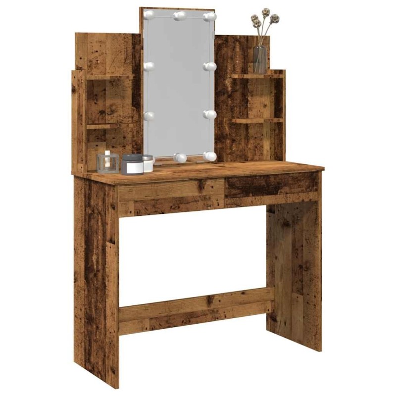Coiffeuse avec lumières LED vieux bois 96x40x142 cm 584309584309