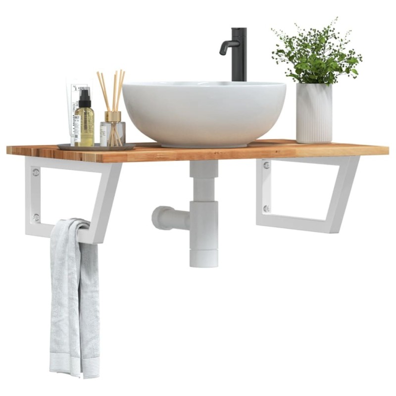 Étagère de vasque murale acier et bois massif d'acacia 584320584320