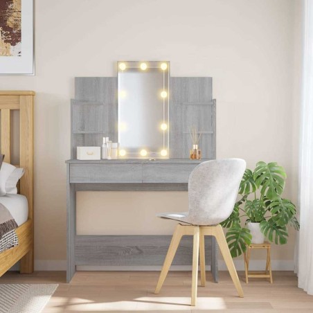 Coiffeuse avec lumières LED sonoma gris 96x40x142 cm 584322584322