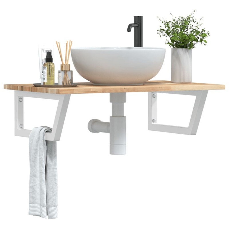Étagère de vasque murale acier et bois massif d'acacia 584352584352