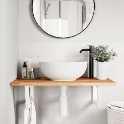 Étagère de vasque murale acier et bois massif d'acacia 584353584353