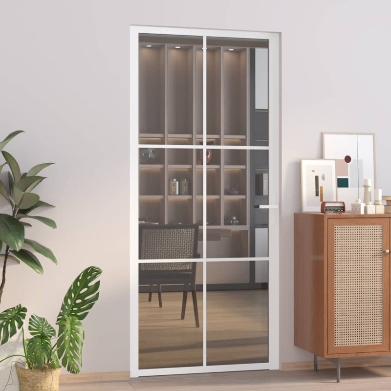 Porte intérieure 93x201,5 cm Blanc Verre ESG et aluminium 584373584373