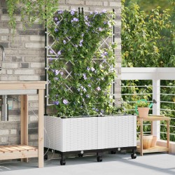Porte-plante de jardin avec irrigation et roues 2 pc Blanc PP 584389584389