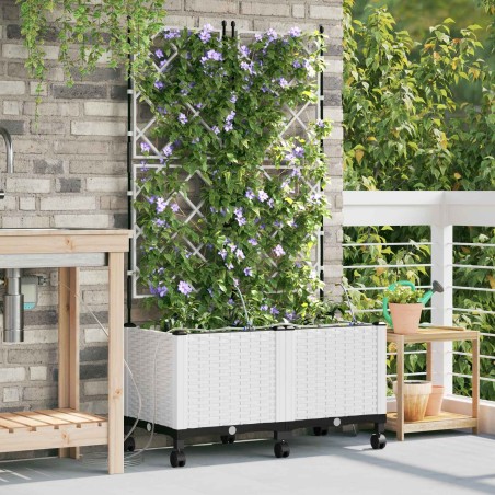 Porte-plante de jardin avec irrigation et roues 2 pc Blanc PP 584389584389