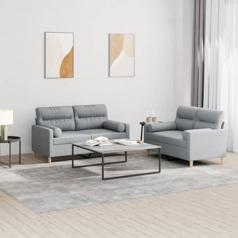 Ensemble de canapés 2 pcs coussins gris clair tissu 584431584431
