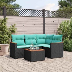 Ensemble de canapé de jardin 5 pcs avec coussins noir résine tressée 584473584473