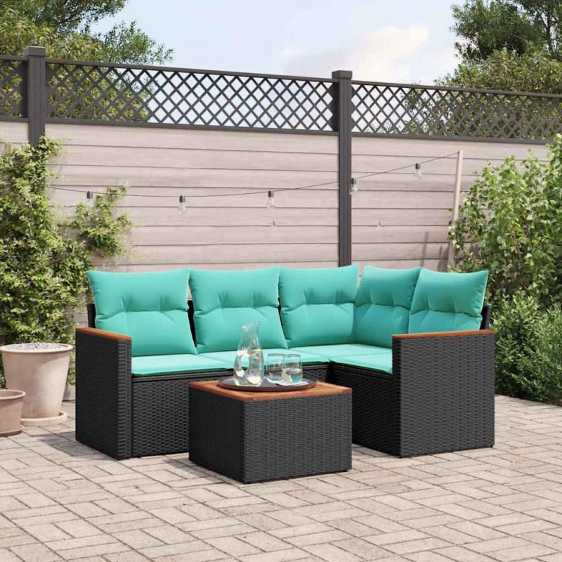 Ensemble de canapé de jardin 5 pcs avec coussins noir résine tressée 584473584473