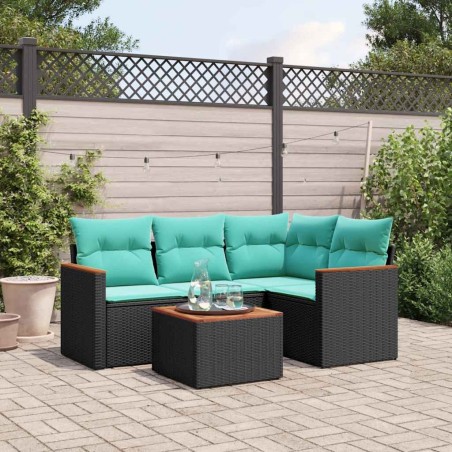 Ensemble de canapé de jardin 5 pcs avec coussins noir résine tressée 584473584473