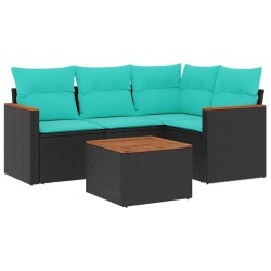 Ensemble de canapé de jardin 5 pcs avec coussins noir résine tressée 584473584473