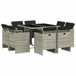 Ensemble à manger de jardin et coussins 9 pcs gris clair rotin 584474584474